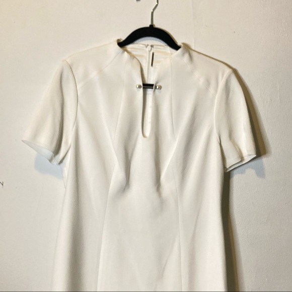 Elie Tahari White Mockneck Midi Swing Dress 10 - Picture 2 of 6